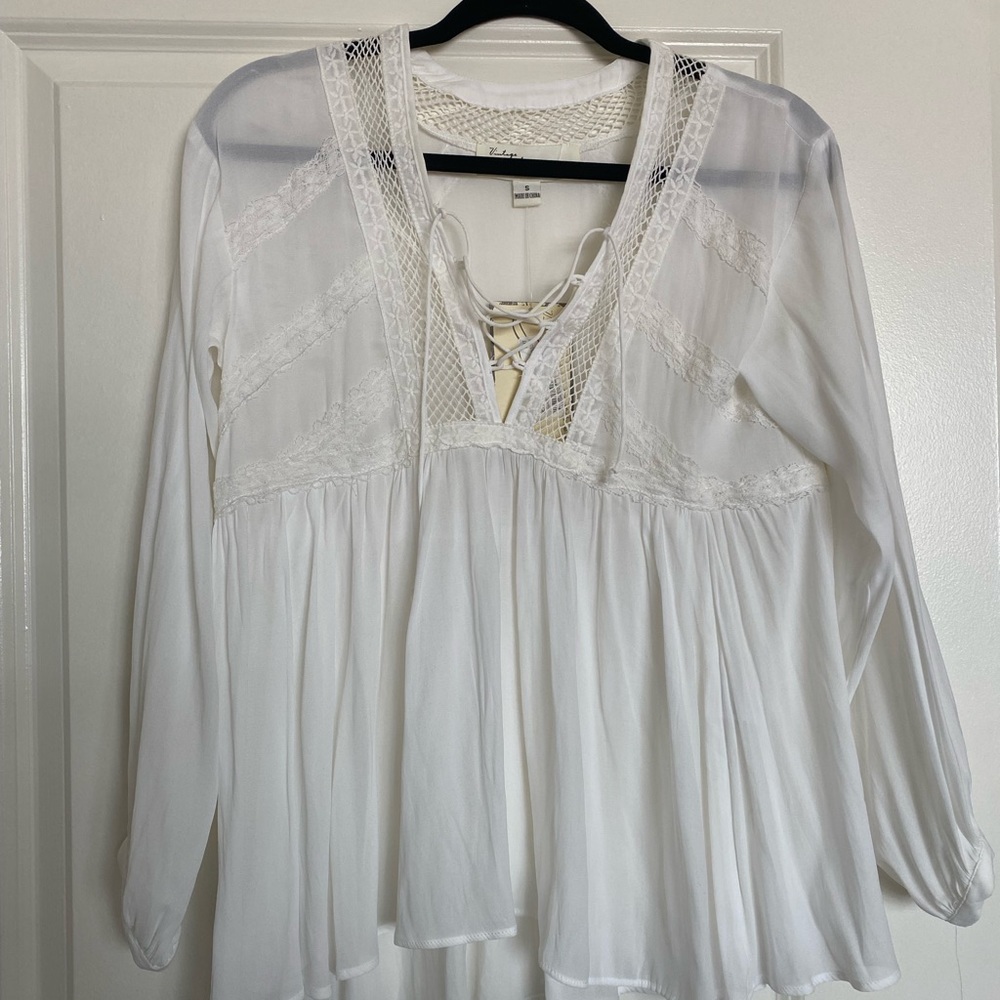 Vintage Havanna Bohemian Netting Laceup Blouse Size Small